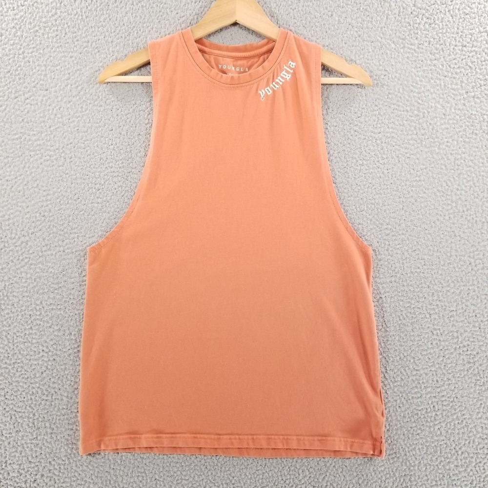 YoungLA Tank Top Mens Small Orange 303 Stretch Old English Muscle Sleeveless Gym